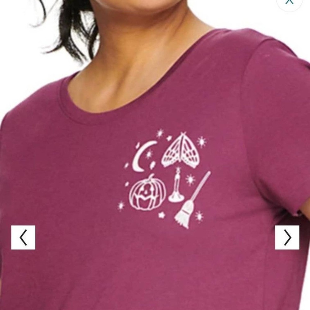 Magenta medium new Halloween t-shirt moth broom candle jack-o'-lantern moon star